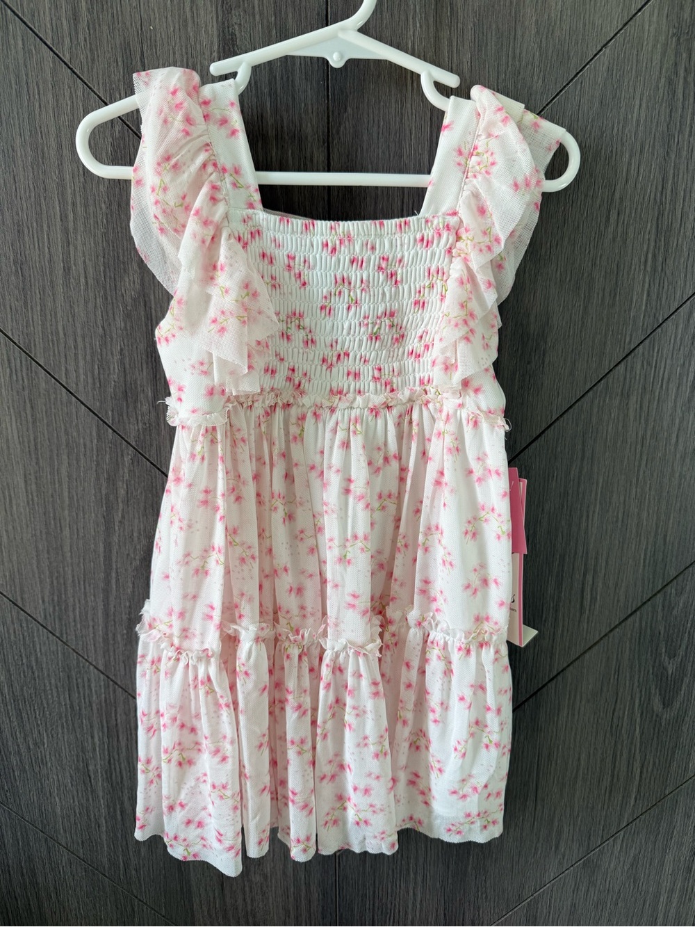 Rare Editions White and Pink Floral Ruffle Sundress